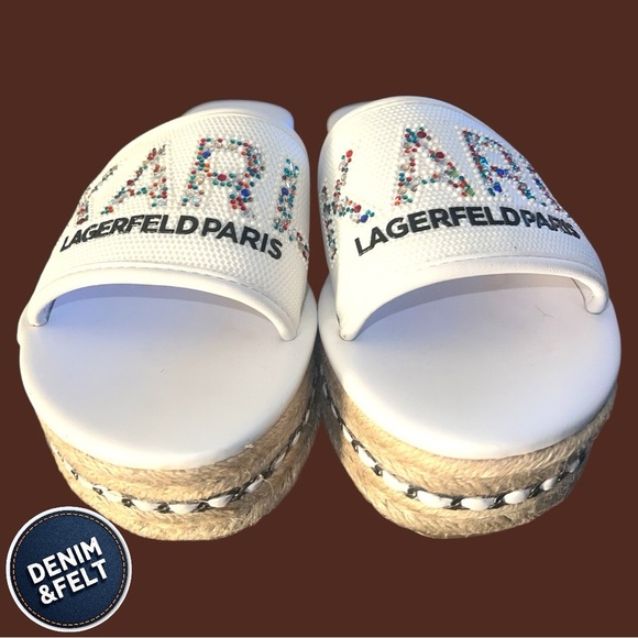 Karl Lagerfeld Paris Women’s Kamara Bling Embellished Logo Slides | PRELOVED 🤎 - Picture 1 of 16